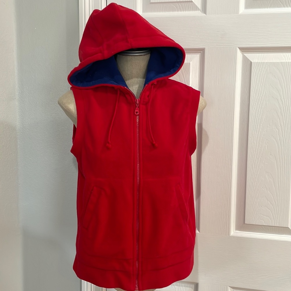 Vintage 90s Gap fleece vest hoodie red full zipper pockets women’s size M medium